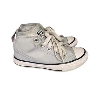 Converse Kids Shoes, Grey Leather Mid Top All Star Chucks, Unisex Sz 12